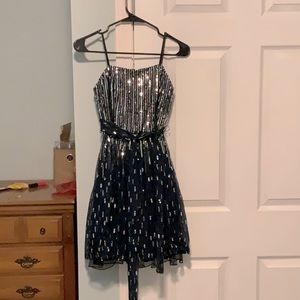 Navy blue sequin strapless mini dress